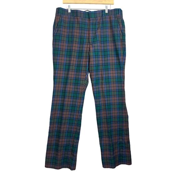Vintage Malchman's Wool Plaid Flannel Dress Pants Straight Leg Men 38 Green Blue - Picture 1 of 12